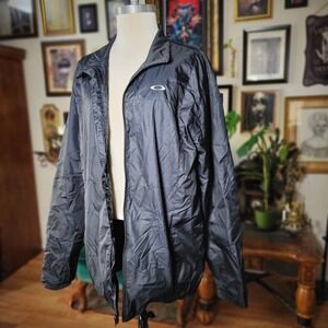 Oakley Windbreaker Jacket Mens XL Black Full Zip Techwear Lightweight Y2K Logo